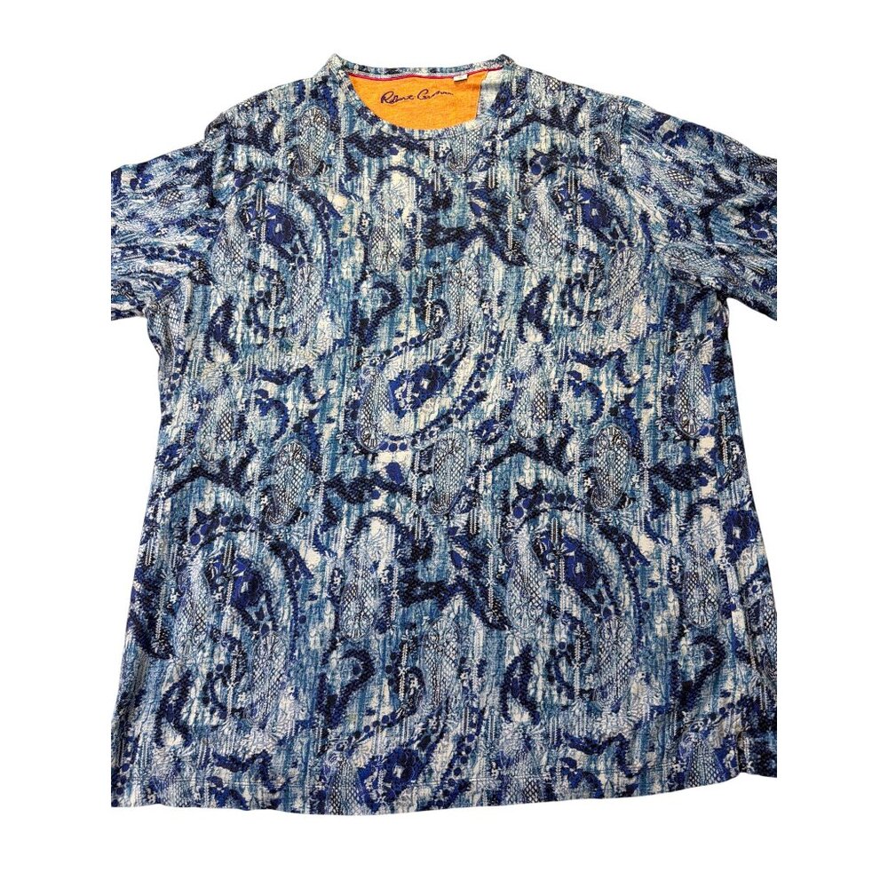 Robert Graham Blue & White Paisley Short Sleeve Shirt Size XL